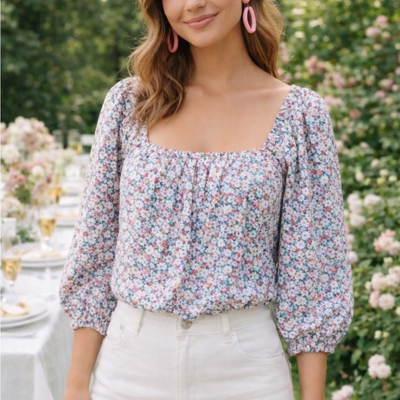 Pomander Place Tops - Tuckernuck Pomander Place Floral Puff Sleeve Blouse Medium